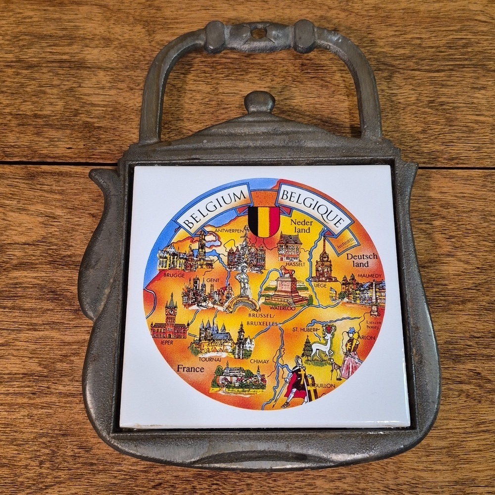 VINTAGE Metal Teapot Shaped Trivet With Villeroy & Boch Belgium Tile Insert